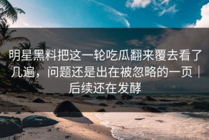 明星黑料把这一轮吃瓜翻来覆去看了几遍，问题还是出在被忽略的一页｜后续还在发酵