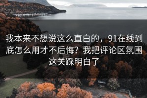 我本来不想说这么直白的，91在线到底怎么用才不后悔？我把评论区氛围这关踩明白了